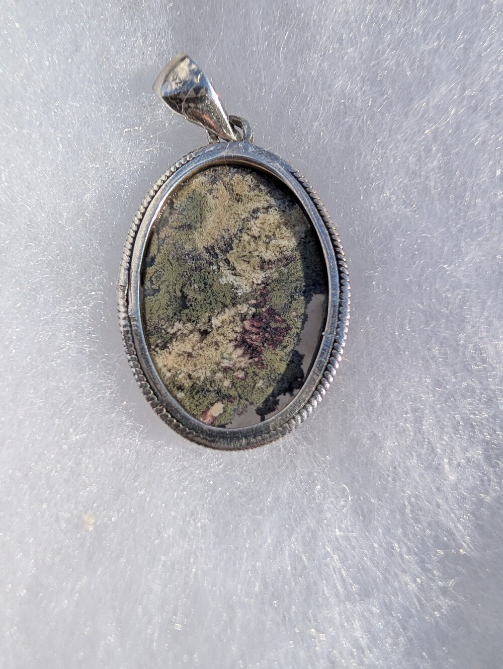 Large Moss Agate Pendant Set In 925 Sterling Silver - Picture 4 of 5